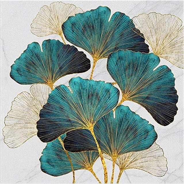 Kits de punto de cruz, kits de inicio de bordado para relajación, principiantes DIY 11CT 3 hilos - Hojas de Ginkgo Liloba, patrón preimpreso fácil de coser para decoración del hogar (impreso)