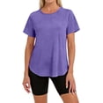 thumbnail image 5 of Domzest Womens Workout Clothes Quick Dry Short Sleeve Loose Fit T Shirts Breathable Gym Running Hiking Tops Purple 3XL, 5 of 6