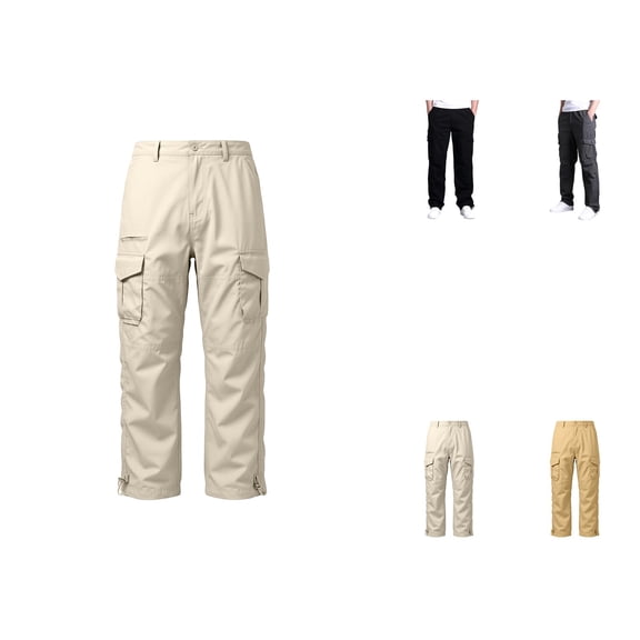 Retro Cargo Pants, Straight Loose Fit Multi-Pockets, Mid Rise Long Crotch Outdoor Casual Trousers