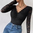 thumbnail image 5 of Daiosportswear Lace Bodysuit for Women Long Sleeve V Neck Body Suits，Shorts for Women, 5 of 7