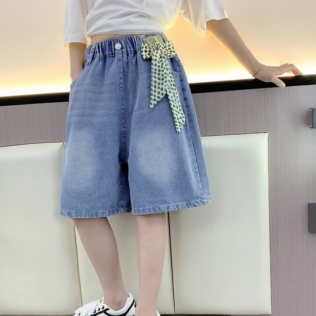 MKLEKYY Pantalones Cortos Deportivos para Mujer, Pantalones Cortos Vaqueros de Cintura Alta Elásticos Casuales para Niña con Bolsillo