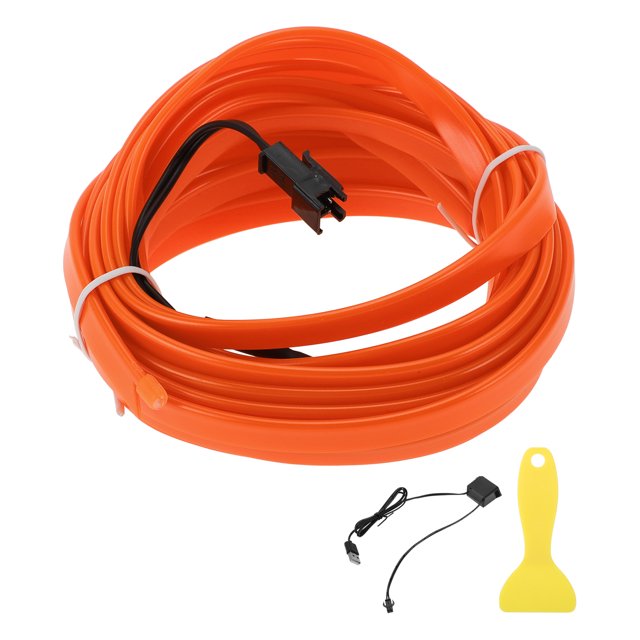 Cuerda de luz LED EL de 5m Unique Bargains, tira de luz de neón flexible para iluminación interior de automóviles, decoración para automóviles USB (5V) Naranja
