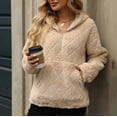 thumbnail image 6 of Womens Oversized Fleece Hoodies Fashion Fuzzy Warm Sherpa Pullover Tops Half Zip Hooded Sweatshirt with Pockets Beige XXL, 6 of 7