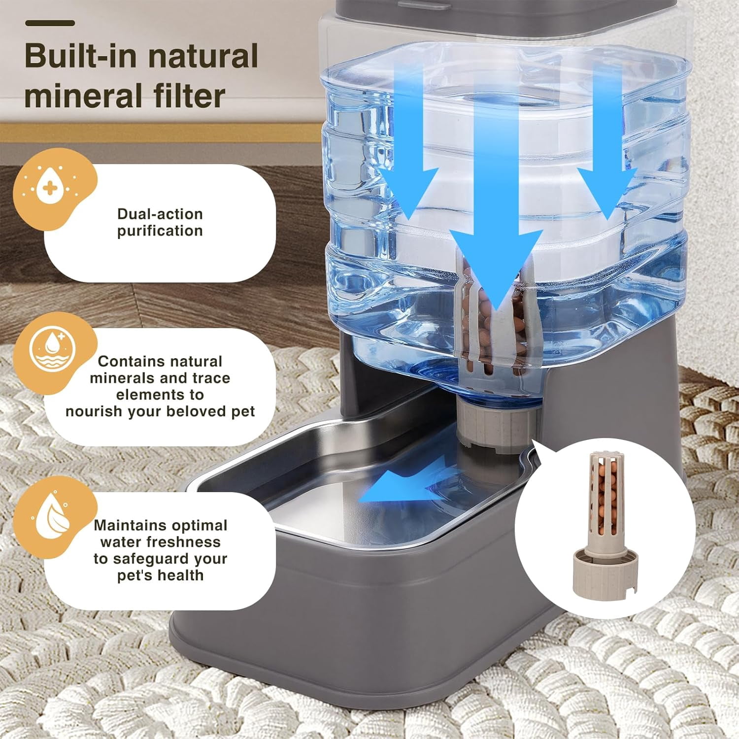 2 Pack Automatic Cat Feeder and Water Dispenser 1.3Gallon Dog Gravity Food Feeder and Water with Ice Pack Stainless Steel Dry Food and Waterer Bowl for Small Medium Large Pets (Blue)