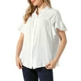 thumbnail image 4 of Blusas de manga corta con botones y detalles de cuello alto INSPIRE CHIC para mujer M Blanca, 4 of 6