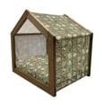 thumbnail image 2 of Christmas Pet House, Cartoon Santa Claus Trees Teddy Bears Candies Sketchy Design Print, Outdoor & Indoor Portable Dog Kennel with Pillow and Cover, 5 Sizes, Olive Green White, by Ambesonne, 2 of 5