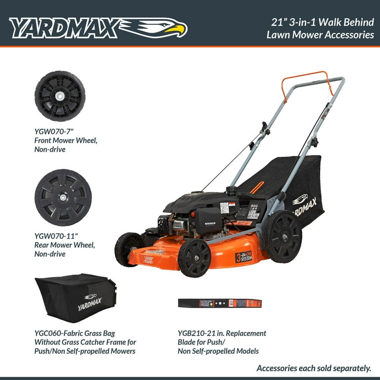 YARDMAX 21 in. 170cc Gas Powered Manual Lawn Mower, 3-in-1 Walk