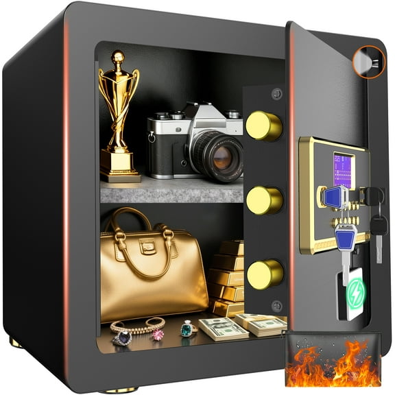 SYSENFO 2.5 Cuft Safe Box, Digital Keypad Home Security Safe With Fireproof Waterproof Bag & Adjustable Shelf