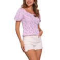 thumbnail image 4 of BLUSA FLORAL PARA MUJER INSPIRADA CHIC CON ESCOTE CUADRADO Y MANGAS ABULLONADAS, ESPALDA ELÁSTICA, TOP CASUAL BLANCO Y MORADO XL, 4 of 6