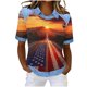 thumbnail image 1 of Mujeres de Verano Tops Casual Manga Corta Cuello Redondo de Moda Impreso Solapa Superior para el Hogar Y el Uso Diario, 1 of 7