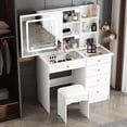 thumbnail image 1 of WIAWG Modern LED Lights Vanity Desk Set with Glass Top, Drawers and Shelves, White, 1 of 8