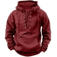 thumbnail image 2 of BXINGOHAI Mens Distressed Tactical Hoodies Sweatshirts Rotro Lace Up Hooded Pullover Outdoor Sports Long Sleeve Shirts Today Red,2XL, 2 of 5