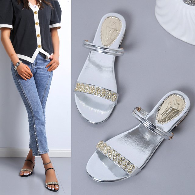 Sandalias de verano para mujer, sandalias planas sin cordones, zapatos romanos de cristal, sandalias informales con punta abierta Wmkox8yii ytu8241