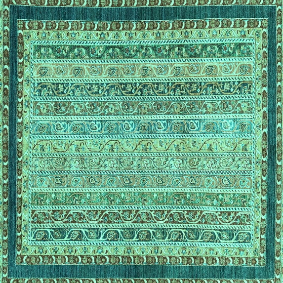 Ahgly Company Indoor Square Oriental Turquoise Blue Modern Area Rugs, 8' Square