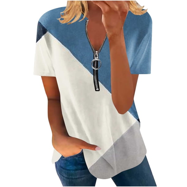 Blusa de manga corta con cuello en V, informal, cómoda y elegante para mujer OAVQHLG3B Store lin121212