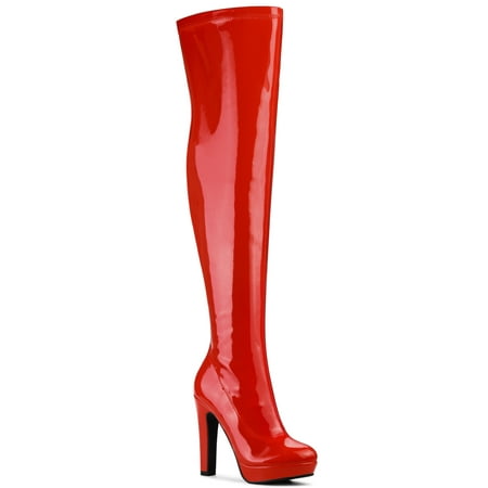 

Allegra K Women s Patent Leather Platform Chunky Over Knee Prom High Boots