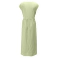 thumbnail image 3 of Innerwin Dresses Crew Neck Ladies Dress Beach Solid Color Loose Sundress Green S, 3 of 6