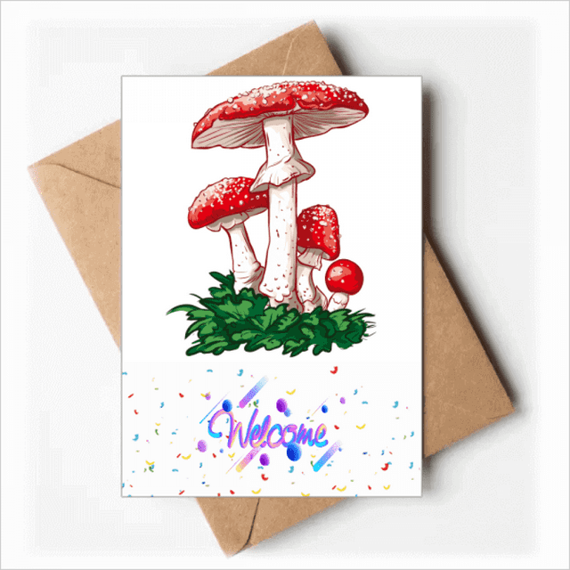 Delicious Red Poisonous Mushroom Illustration Welcome Back Greeting Cards Envelopes Blank