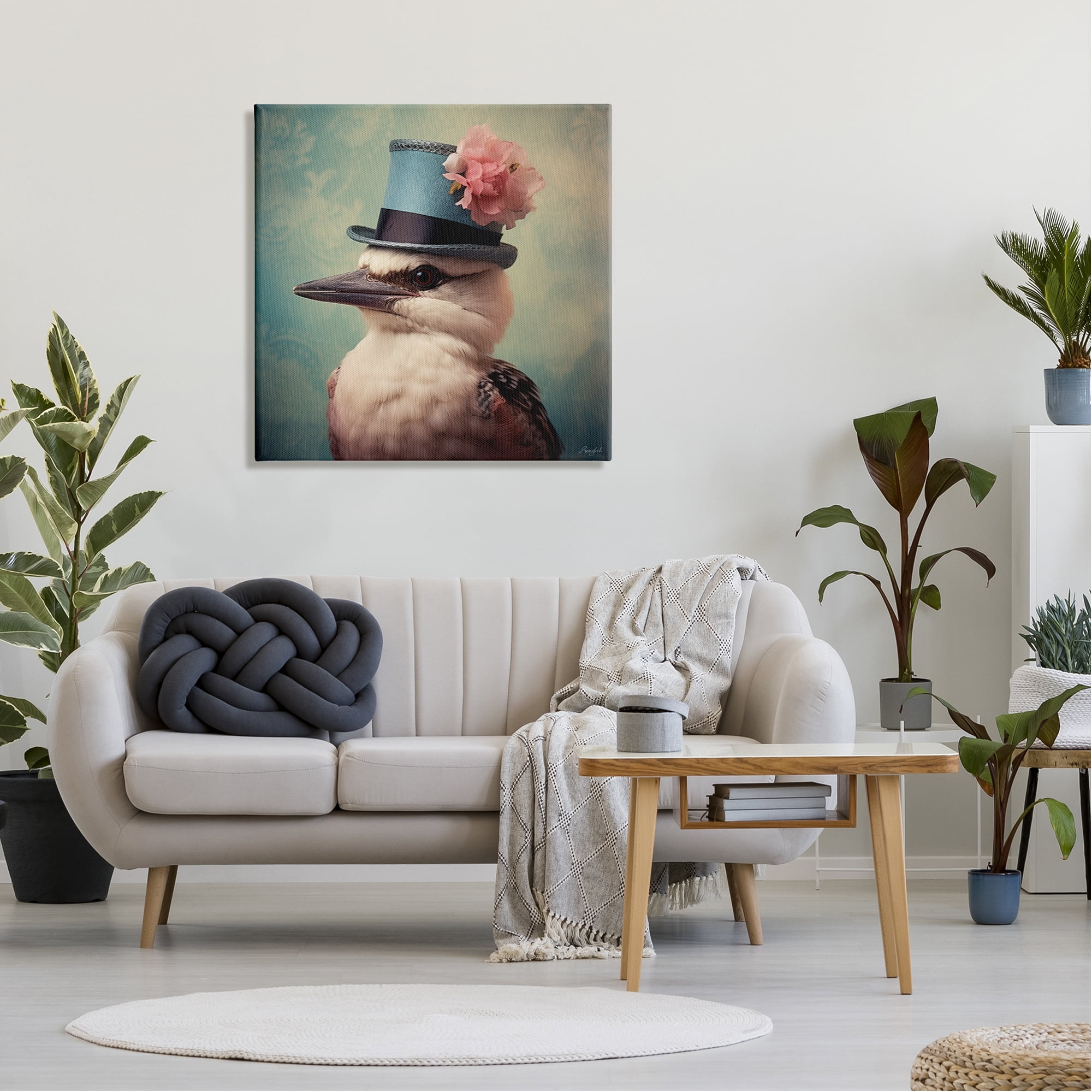 Stupell Industries Bird with Peony Hat Animals & Insects Painting Gallery Wrapped Canvas Art Print Wall Art, 30 x 30