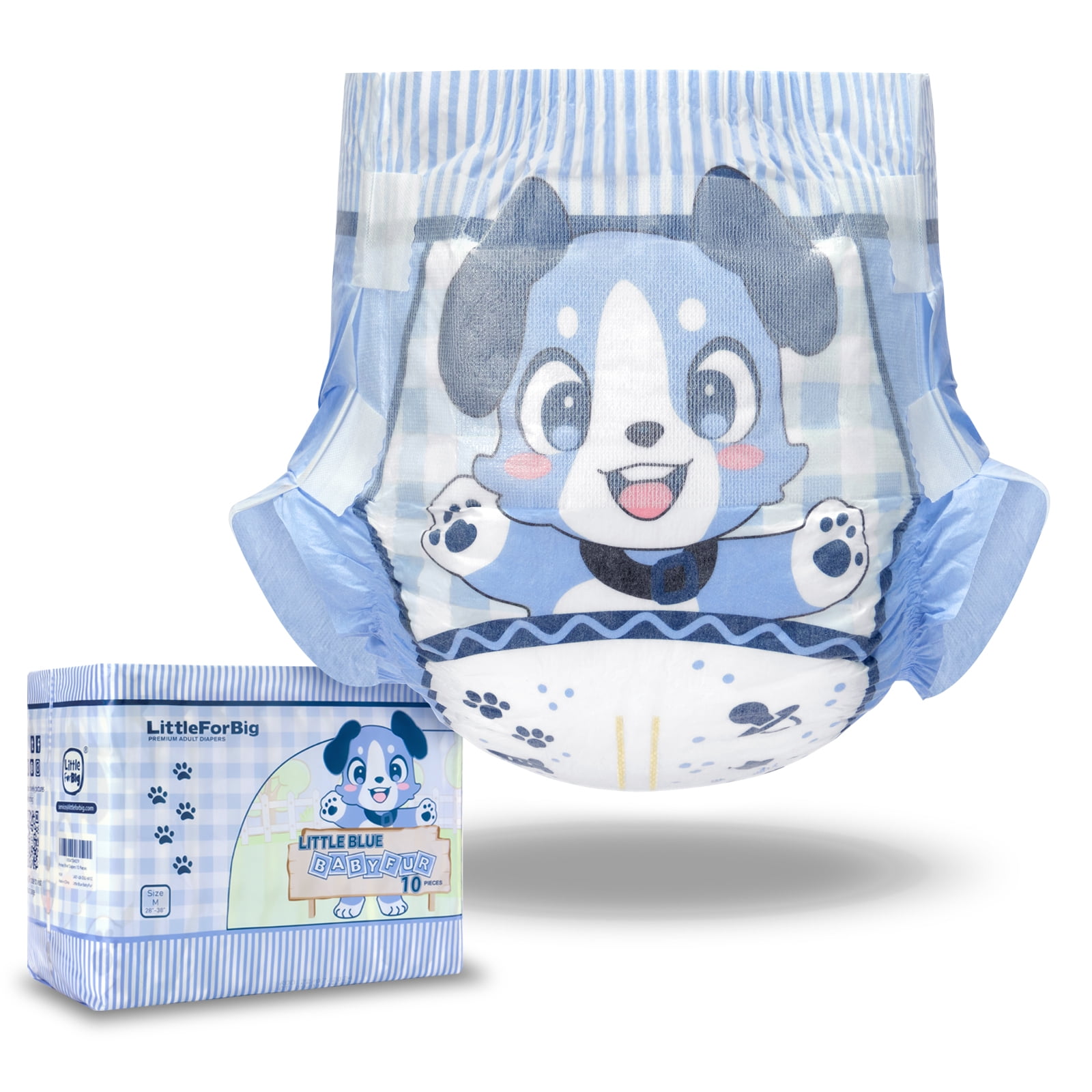 Littleforbig Adjustable Hook-and-Loop Fastener Closure Adult Printed Cloth Back Diaper 80 Pieces (8 Packs) - Little Blue BabyFur (X-Large 48"-56")