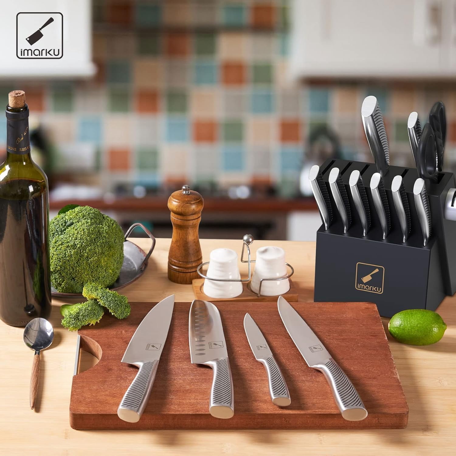 imarku Knife Set - Knife Sets for Kitchen with Block, 14PCS High Carbon Stainless Steel Kitchen Knife Set, Dishwasher Safe Knife Block Set with Ergonomic Handle,Fathers Day Gifts