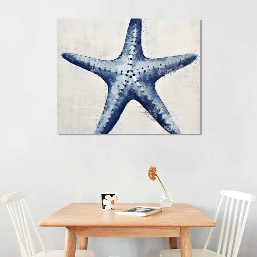 Nawypu  Starfish Canvas Wall Art Blue And White Painting Pictures Coastal Artwork for Living Room Bathroom Bedroom Decor