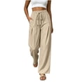 thumbnail image 3 of Women's Soft Drawstring Wide Leg Pants, Casual Solid Color Pull On Trousers, Harem Joggers with Functional Pockets, Summer Lightweight Breathable for Work Vacation | TruBelle,Beige L, 3 of 9