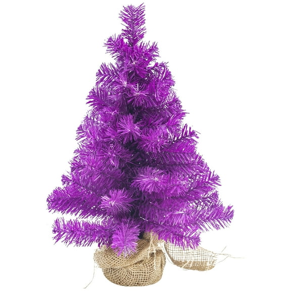Northlight Pine Christmas Tree in Natural Jute Base - 18" - Boysenberry Purple  - Unlit