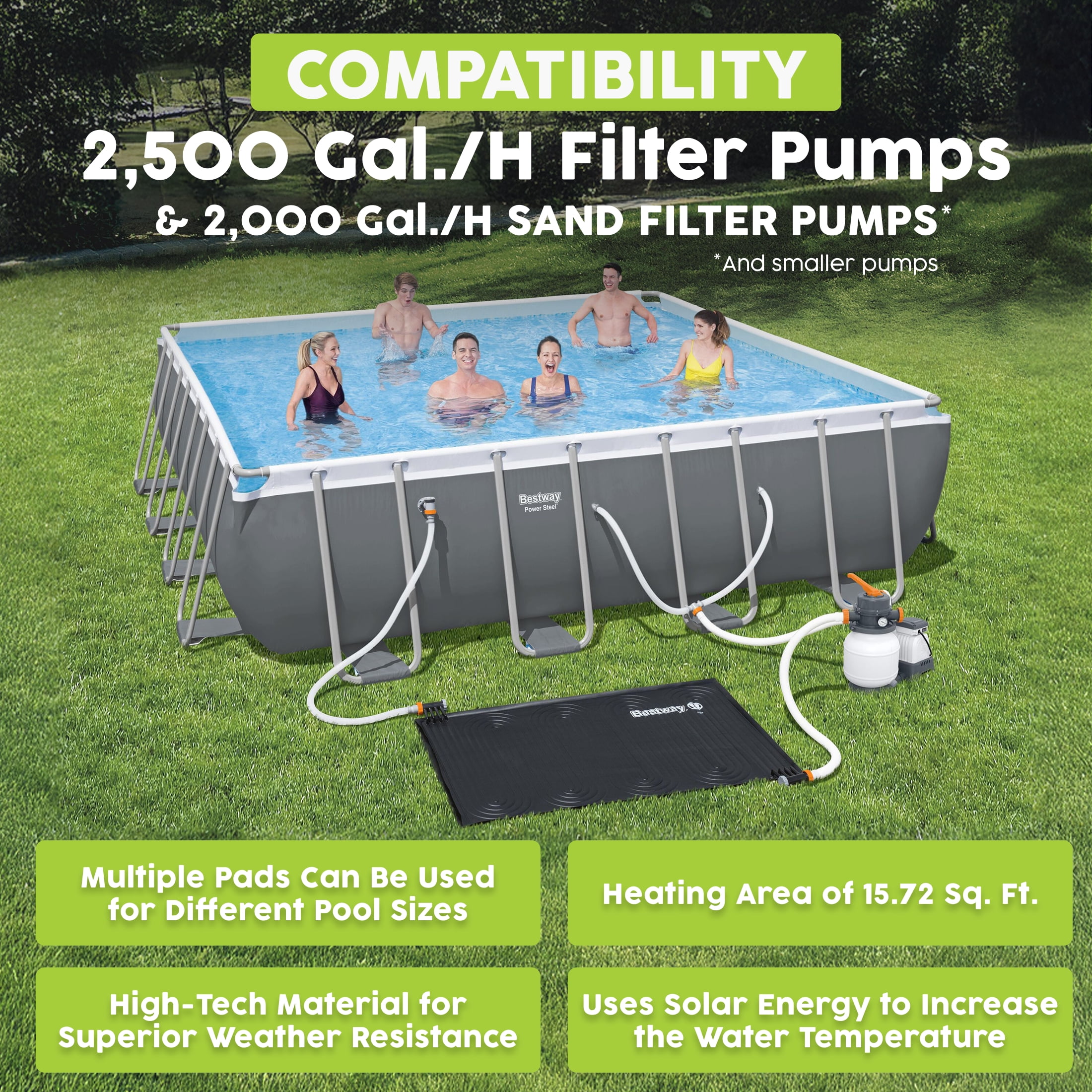 Flowclear 43" x 67" Solar Powered Rectangular Pool Heating Pad for Above Ground Pools