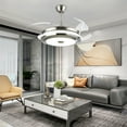 thumbnail image 2 of 36" Retractable Blade Chandelier Ceiling Fan with 3-Color LED Light, Remote Control, High-Quiet Motor, Chrome Finish, Dual Downrod for Living Room, 2 of 6