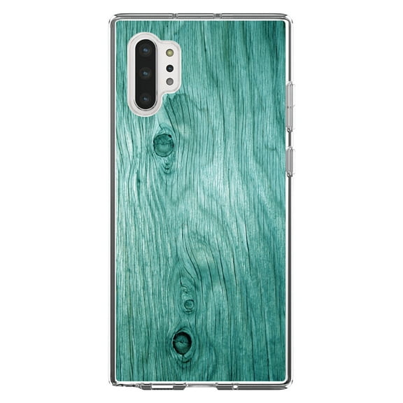 DistinctInk Clear Shockproof Hybrid Case for Galaxy Note 10 PLUS (6.8" Screen) - TPU Bumper, Acrylic Back, Tempered Glass Screen Protector - Teal Weathered Wood Grain Print - Printed Wood Image