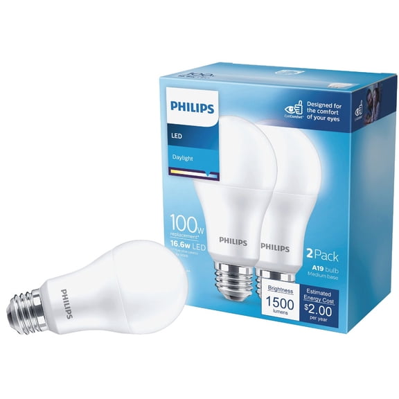 Philips LED Light Bulb A19 E26 Medium General Purpose Daylight - 100W Equivalent - 2 Pack