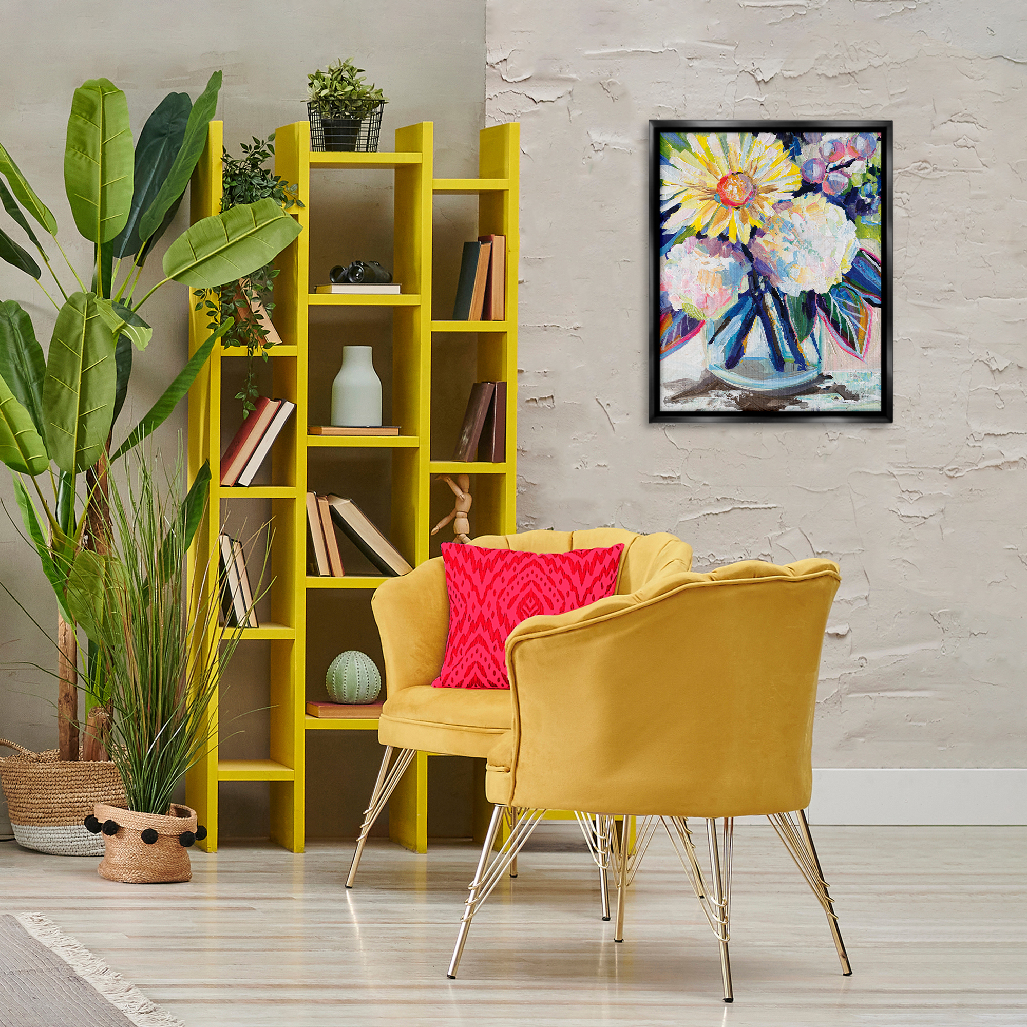 Stupell Industries Yearning Mixed Bouquet Plants & Flowers Painting Black Floater Framed Canvas Art Print Wall Art, 17 x 21