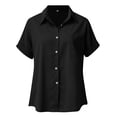 thumbnail image 3 of Baqcunre Casual V Neck Solid Color Button Down Shirts Tops Short Sleeve Blouses For Women Y2K Tops Shirts For Women Going Out Tops Women Clothing Womens Tops,Color Black,Size 2XL, 3 of 4