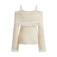 thumbnail image 3 of Wangsaura Women's Off Shoulder Lace Trim Sweater Kawaii Long Sleeve Ruffle Cable Knit Shirt Pullover Sweatshirt Sweaters Tops, 3 of 6