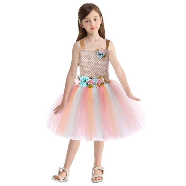 Robes Petite Fille Robe en Tulle à Volants Robe d'Été Fille Robe d'Anniversaire Robe Bébé 5-6 Ans