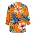 thumbnail image 5 of yoeyez Boho Buttons Down Shirts for Women Summer Floral Hawaiian Shirts With Smocked Cuffs Henley V Neck Relaxed Comfy Office Work Blouses Orange,S, 5 of 6