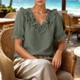 thumbnail image 6 of Summer Sales Womens Summer Tops Work‑Style Ruffled V‑Neck Pleated Short Sleeve Loose‑Fit Blouse Oversized Tshirts for Women Under 12$, 6 of 8