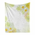 thumbnail image 1 of Flower Soft Flannel Fleece Throw Blanket, Floral Daisies Abstract Oriental Details and Leaves with Sun Like Art Print, Cozy Plush for Indoor and Outdoor Use, 50" x 60", White and Yellow, by Ambesonne, 1 of 6
