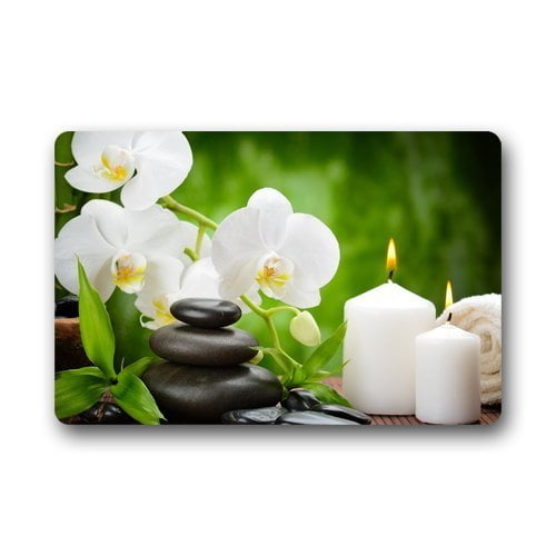 RYLABLUE White Orchid Flower Stones Doormat Floor Mats Rugs Outdoors/Indoor Doormat Size 30x18 inches