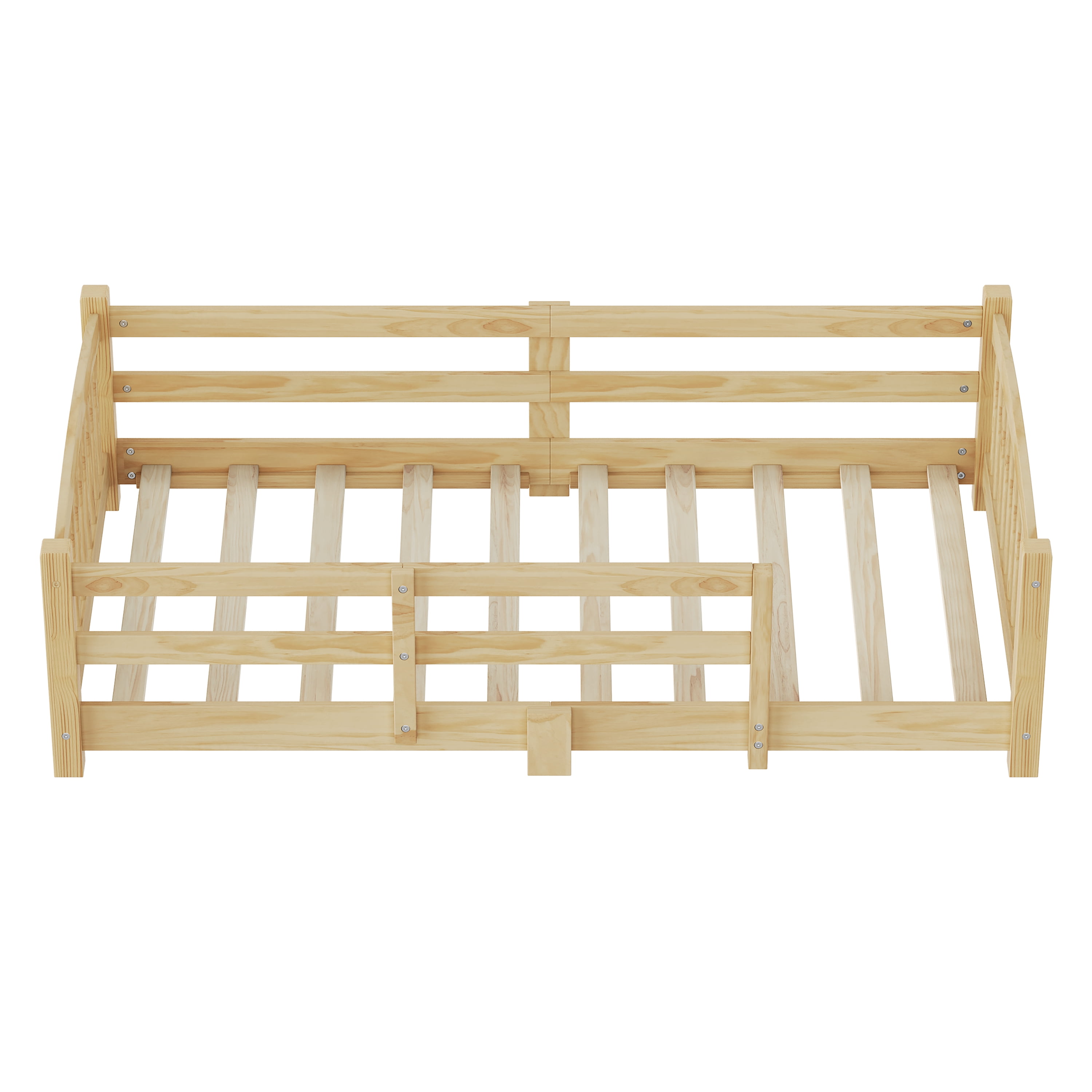 Harper & Bright Designs Twin Montessori Floor Bed with Safety Guardrails, Solid Wood Floor Bed with Fence for Girls and Boys Bedroom, Natural