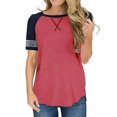 thumbnail image 1 of T-Shirts à Manches Courtes pour Femmes Blouse Rayée Tops Décontractés à Blocs de Couleur, 1 of 2