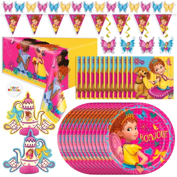 Fancy Nancy Party Supplies | Girls Tea Party Supplies | Fancy Nancy Party Supplies Plates, Napkins, Table Cover, Banner, Table Centerpieces, Hanging Swirls | Fancy Nancy Birthday Party Supplies for 16