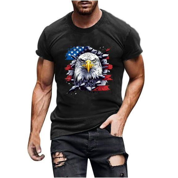 Cmfcve Men's Cotton Tees Short Sleeve Round Neck Patriotic Shirts Loose Printed Beach Tunics Tops