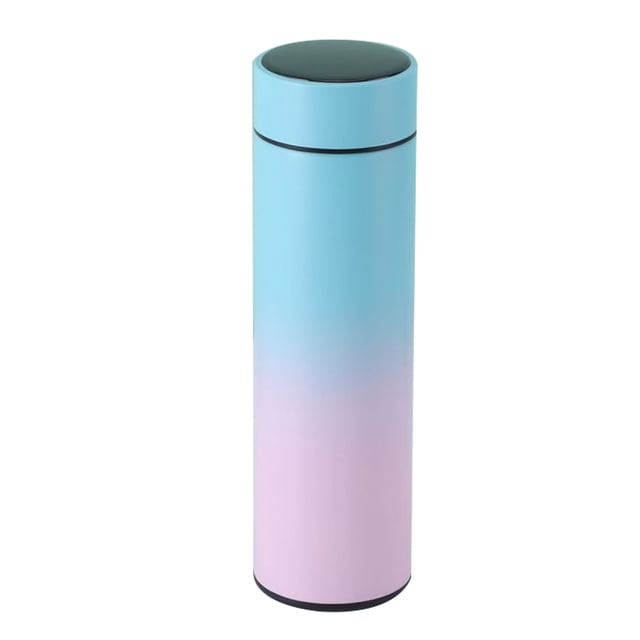 Botellas de agua reutilizables de acero inoxidable con aislamiento y pantalla de temperatura, capacidad de 500 ml, batería de 500 mAh, color azul degradado.