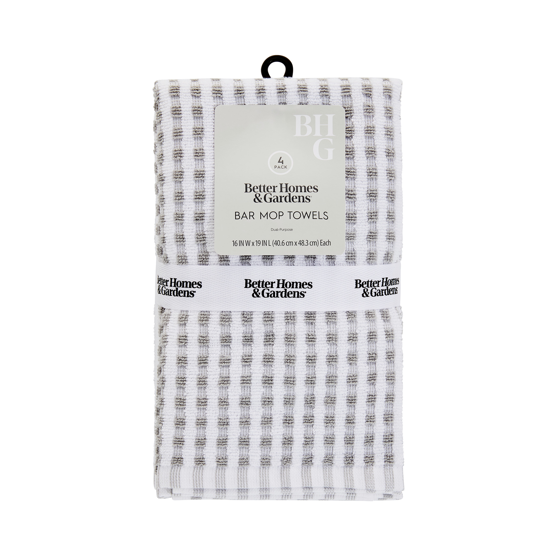 Better Homes & Gardens 4pk Barmop Set, 16"x19", Soft Silver