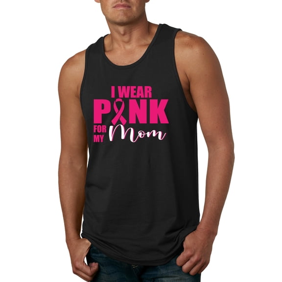 I Wear Pink for My Mom Survivor Awareness Mens Graphic Tank Top, Black, Small