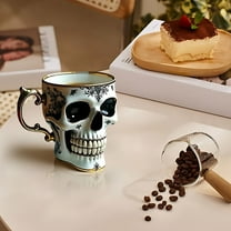 Royal Skull Coffee Mug, Skull Cups With Saucer Set, Porcelain Gothic Tea Set With Gold Trim, Skull Tea Cup, Halloween Teacup Decor For Coffee Lovers And Collectors B/Only Cup