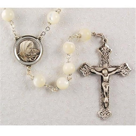McVan R137ASF 8 mm Genuine Mother of Pearl Cross Rosary Set - White