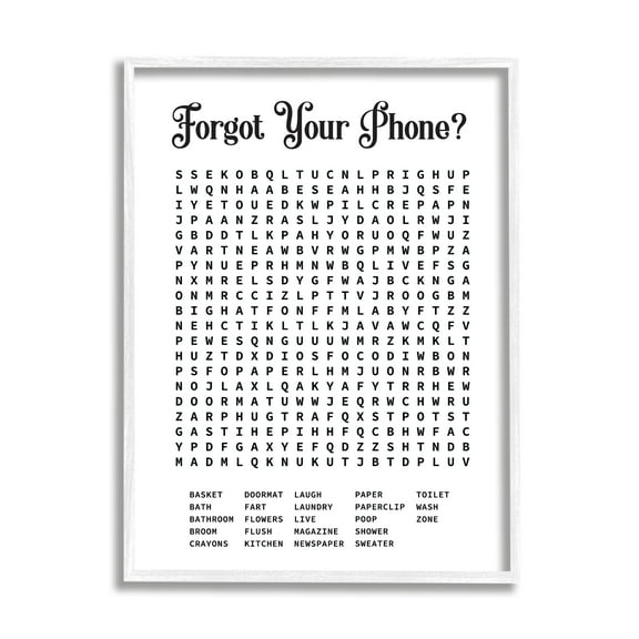 Stupell Industries Phone Crossword Puzzle Bathroom Word Design, 11 x 14,Design by Lettered and Lined